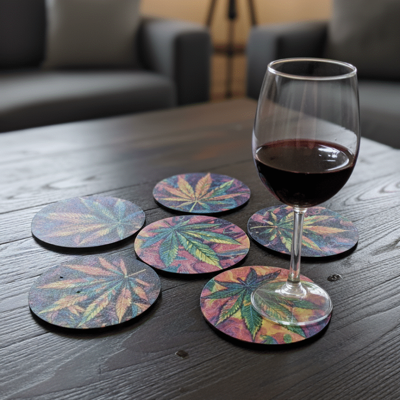 Coaster Set (6) Cannabis leaf detail